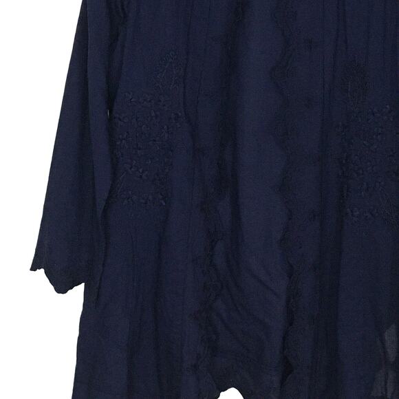 NWT Soft Surroundings Sonoma Embroidered Asymmetrical Hem Open Cardigan Navy SP - Picture 10 of 13